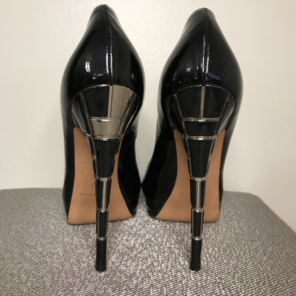 Casadei peep toe patent leather platform heels